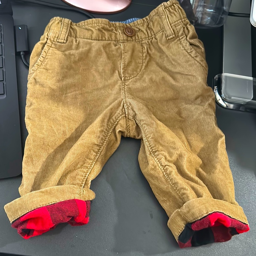 Baby Gap 3-6 months corduroy pants with red plaid bottom cuff
